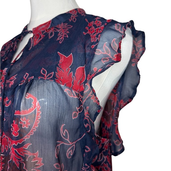 Lucky Brand Navy and Red Floral Blouse - Picture 3 of 8